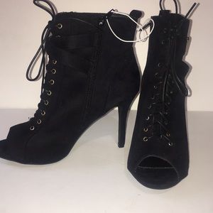 Black open toed booties